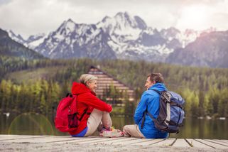 two people hiking in the tatras mountains near their health spa hotel in slovakia