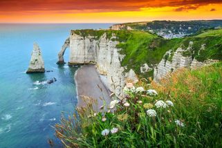 Beautiful cliffs at Aval of Etretat in Normandy, France